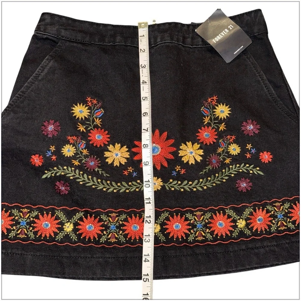 Forever 21 Black Skirt with Colorful Floral Design - Picture 5 of 6